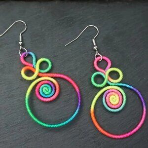 Vintage Chinese Style Vibrant Multi-Colored Pendant Drop Dangle Thread Earrings